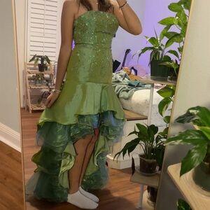Vintage Partytime y2k green high low ruffle formal prom dress